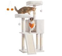 Feandrea Cat Tree, Cat Condo 115 cm, Scratching Ramp, Cream White PCT141W02