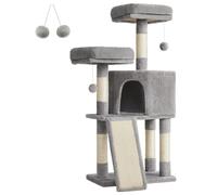 FEANDREA Cat Tree, Cat Condo 115 cm, Scratching Ramp, Light Grey PCT141W01