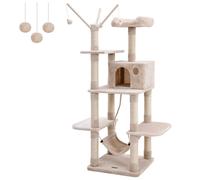 FEANDREA Cat Tree, Cat Condo with Hammock, Perch, Cat Tower, Beige PCT86M