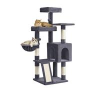 Feandrea Cat Tree, Cat Tower Condo with Scratching Posts and Ramp, 3 Large Beds, Cave, Basket, 2 Pompoms, 136 cm Tall, Dark Grey PCT012GS01
