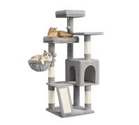 Feandrea Cat Tree, Cat Tower Condo with Scratching Posts and Ramp, 3 Large Beds, Cave, Basket, 2 Pompoms, 136 cm Tall, Dove Grey PCT012GD01