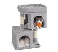 FEANDREA Cat Tree, Condo for Kittens up to 3 kg, 2 Cat Caves, 40×30×67cm, Light Grey