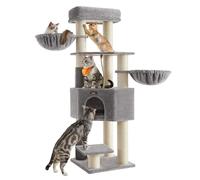 Feandrea Cat Tree for Large Cats, Heavy-Duty Cat Tower with Warm Pads, 2 Self-Groomers, 9 Scratching Posts, Large Perch, Cave, Baskets, 50 x 50 x 160 cm, Dove Grey and Cream White PCT003N01