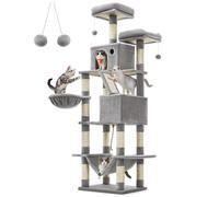FEANDREA Cat Tree, Large Cat Tower, 60x50x206cm, Light Grey