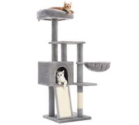 FEANDREA Cat Tree, Multi-Level Plush Cat Condo, 132x45x40cm, Light Grey