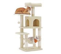 FEANDREA Cat Tree, Multi-Level Plush Cat Condo, 45×35×112cm, Beige