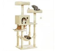 FEANDREA Cat Tree, Stable Cat Tower, 2 Plush Perches, 143cm