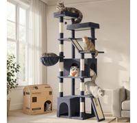 Feandrea Cat Tree, Sturdy Multi-Level Tower with Sisal Scratching Posts and Boards, 55 x 45 x 185 cm, Dark Grey Activity Centre for Large Cats, Clawfy Collection PCT014G201