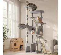 Feandrea Cat Tree, Sturdy Multi-Level Tower with Sisal Scratching Posts and Boards, 55 x 45 x 185 cm, Light Grey Activity Centre for Large Cats, Clawfy Collection PCT014G101