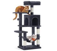 Feandrea Cat Tree Tower, 112 cm Multi-Level Plush Cat Condo with 4 Scratching Posts, 2 Perches, Cave, Hammock, Pompoms, Smoky Grey PCT261G01