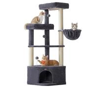 Feandrea Cat Tree Tower, 48.5 x 48.5 x 140.7 cm, Cat Condo with Large Cave, Large Perches, Scratching Posts, Pompoms, Basket, Dark Grey PCT009G02