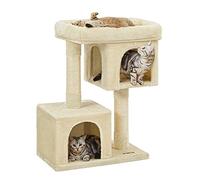 Feandrea Cat Tree Tower, 84 cm, L, for Large Cats up to 7 kg, Large Perch, 2 Caves, Scratching Post, Beige PCT61MV2