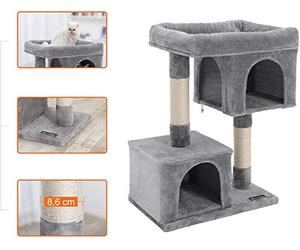Feandrea Cat Tree Tower, 84 cm, L, for Large Cats up to 7 kg, Large Perch, 2 Caves, Scratching Post, Light Grey PCT61WV2