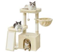 Feandrea Cat Tree Tower Condo with 2 Beds, Scratching Posts and Ramp, for Small and Medium Cats, Summer Sand PCT013LF01