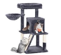 Feandrea Cat Tree Tower, Widened Perch for Large Cats, Smoky Grey PCT51GV1 | Cat Condo and Raised Cat Bed, 48 x 48 x 96 cm, Holds 3 Cats, Dark Grey, Clawfy Collection PCT51G
