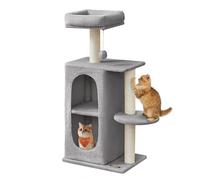 Feandrea Cat Tree Tower with 2 Caves, Scratching Posts, for Multi-Cat Households, Kittens, Light Grey PCT005G01