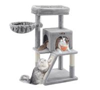 Feandrea Cat Tree with Scratching Ramp, Cat Cave and Plush Perch | Cat Condo and Raised Cat Bed, 48.5 x 48.5 x 96 cm, Holds 3 Cats, Dove Grey, Clawfy Collection PCT51W