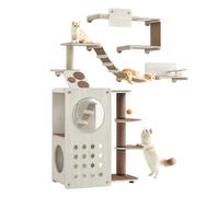 Feandrea Clickat Land Cat Wall Furniture, Set of 7, Cat Tree | Cat Shelf, Hammock, Stairs, Feeding Station, Replaceable Washable Parts, Oatmeal Brown