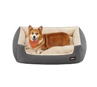 Feandrea Dog Bed, Dog Sofa Bed with Removable Reversible Cushion, Raised Edges, Non-Slip Bottom, L, 85 x 65 x 21 cm, Dove Grey and Sand Beige PGW004G01
