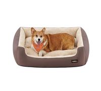 Feandrea Dog Bed, Dog Sofa Bed with Removable Reversible Cushion, Raised Edges, Non-Slip Bottom, L, 85 x 65 x 21 cm, Coffee Brown and Sand Beige PGW04Z