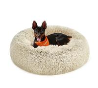Feandrea Dog Bed, Donut Cat Bed, Fluffy Calming Pet Bed with Removable, Washable Cover, Soft Long Plush, 60 cm, Khaki