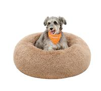 Feandrea Dog Bed, Donut Cat Bed, Fluffy Calming Pet Bed with Removable, Washable Cover, Soft Long Plush, 70 cm, Camel Brown PGW039K01