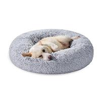 Feandrea Dog Bed, Donut Cat Bed, Fluffy Calming Pet Bed with Removable, Washable Cover, Soft Long Plush, 80 cm, Grey PGW040G01