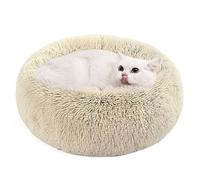 Feandrea Dog Bed, Donut Cat Bed, Fluffy Calming Pet Bed with Removable, Washable Cover, Soft Long Plush, 50 cm, Khaki