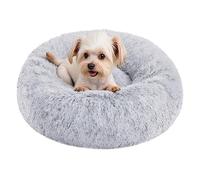 Feandrea Plush Donut Dog Bed,Cat Bed,Fluffy Dog Bed, Calming Round Doughnut Cushion,Machine Washable, small&medium Beds, Long Plush, Grey 50cm PGW037G01