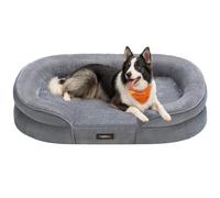 Feandrea Dog Bed, Large Orthopaedic Dog Sofa Bed, 91 x 68 x 18 cm, Egg Crate Foam, Waterproof Liner, Raised Edges, Removable and Machine Washable