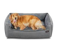FEANDREA Dog Bed, Linen-Look Pet Bed, Dog Bed, Dog Sofa Bed, 110x75x27cm, Light Grey