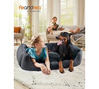 Feandrea Dog Bed, Linen-Look Pet Bed, Dog Sofa Bed With Raised Edges, Non-Slip Bottom, Removable Washable Cover, Xxl
