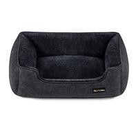 Feandrea Dog Bed, Linen-Look Pet Bed, Dog Sofa Bed with Raised Edges, Non-Slip Bottom, Removable Washable Cover, L, for Medium Dogs, 90 x 75 x 25 cm, Dark Grey PGW011G01