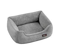 Feandrea Dog Bed, Linen-Look Pet Bed, Dog Sofa Bed with Raised Edges, Non-Slip Bottom, Removable Washable Cover, S, for Miniature Dogs, 60 x 50 x 21 cm, Light Grey PGW009G02