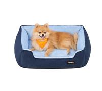Feandrea Dog Bed, Linen-Look Pet Bed, Dog Sofa Bed with Raised Edges, Non-Slip Bottom, Removable Washable Cover, M, for Small Dogs, 70 x 55 x 21 cm, Pale Blue PGW010Q01
