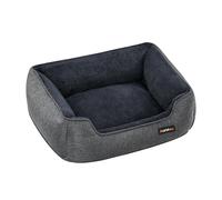 Feandrea Dog Bed, Linen-Look Pet Bed, Dog Sofa Bed with Raised Edges, Non-Slip Bottom, Removable Washable Cover, S, for Miniature Dogs, 60 x 50 x 21 cm, Dark Grey PGW009G01