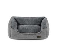 Feandrea Dog Bed, Linen-Look Pet Bed, Dog Sofa Bed with Raised Edges, Non-Slip Bottom, Removable Washable Cover, M, for Small Dogs, 70 x 55 x 21 cm, Light Grey PGW10GG