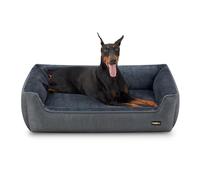Feandrea Dog Bed, Raised Edges, Washable Cover, XL, 120 x 90 x 30 cm | Linen-Look Dog Sofa, Non-Slip Bottom, Removable, for Large Dogs, Dark Grey, BEAKON Collection PGW013G01