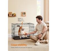 Feandrea Dog Crate, Foldable, 77.5 Cm Long, 2 Doors, M, Black