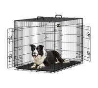 Feandrea Dog Crate, Foldable, with 2 Doors Dog cage, 107 x 70 x 77.5 cm | Large Dog Pet Cage, 42 inch, XL, Easy Clean Removable Tray, Ink Black, Dack Collection PPD42H