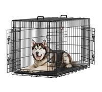 Feandrea Dog Crate, Foldable, with 2 Doors Dog cage, 122 x 74.5 x 80.5 cm | Large Dog Cage, 48 inch, XL, Easy Clean Removable Tray, Ink Black, DACK Collection PPD48H