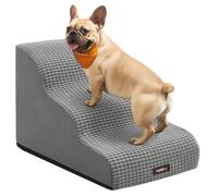 Feandrea Dog Steps, 3-Step Foam Pet Stairs, Gentle Slope | Ramp for Dogs, 57 x 40 x 40 cm, Waterproof Liner, for Sofa, Dove Grey, Baddi Collection PPS033GD01