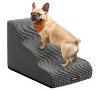 Feandrea Dog Steps, 3-Step Foam Pet Stairs, Gentle Slope | Ramp for Dogs, 57 x 40 x 40 cm, Waterproof Liner, for Sofa, Slate Grey, Baddi Collection PPS033GN01