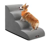 Feandrea Dog Steps, 4-Step Foam Pet Stairs, Gentle Slope | Ramp for Dogs, 72 x 40 x 50 cm, Waterproof Liner, for Sofa, Dove Grey, Baddi Collection PPS034GD01