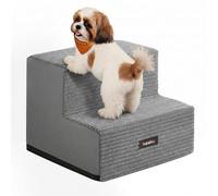 Feandrea Dog Steps, High-Density Foam, 2 Steps, 30 x 38 x 28 cm | Pet Stairs for Bed and Sofa, Washable Corduroy Cover, for Small Dogs, Dove Grey, BADDI Collection PPS022GD01