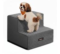 Feandrea Dog Steps, High-Density Foam, 2 Steps, 30 x 38 x 28 cm | Pet Stairs for Bed and Sofa, Washable Corduroy Cover, for Small Dogs, Slate Grey, BADDI Collection PPS022GN01