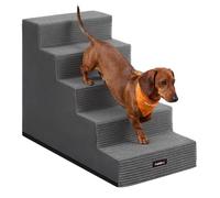 Feandrea Dog Steps, High-Density Foam Pet Stairs for Bed and Sofa, Washable Corduroy Cover, 5 Steps, 78 x 40 x 57 cm, Lead Grey, for Small Dogs, Baddi Collection PPS025GN01