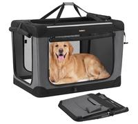 Feandrea Dog Travel Crate, Foldable Pet Carrier, 91.4 x 63.5 x 63.5 cm | Pop Up Dog Crate, Steel Frame, 4 Mesh Doors, 30s Quick Setup For Travel, Ink Black, Bax Collection, PDC039BH01