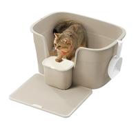 Feandrea Extra Large Cat Litter Box with Hide Sides, Includes Litter Catcher Board, Storage Box, Scoop, for Large Cats, Cappuccino Beige PPT003K01