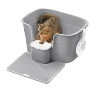 Feandrea Extra Large Cat Litter Box with Hide Sides, Includes Litter Catcher Board, Storage Box, Scoop, for Large Cats, Dove Grey PPT003G01